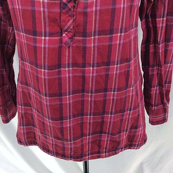 Columbia Plaid Henley Popover Top Womens Size Small Pink Long Sleeve Flannel - Picture 6 of 10